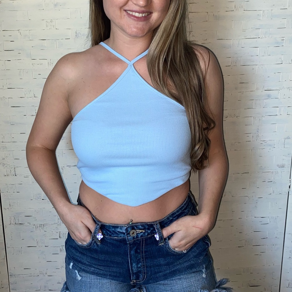 Light Blue Halter Crop Top